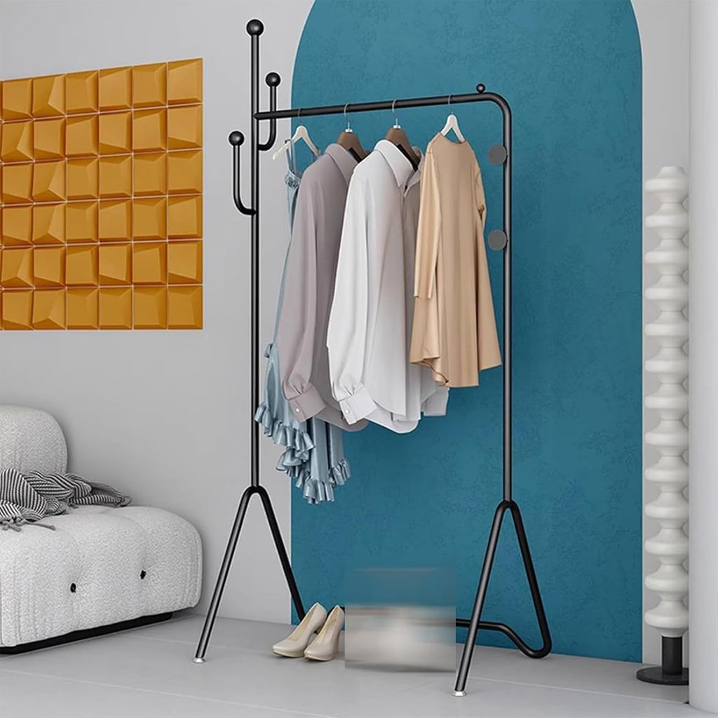 Heavy duty Garment rack Modern Metal Clothes Rail With 4 Hooks Heavy Duty Clothing Rack For Hanging Clothes Freestanding Coat Rack For Bedrooms And Boutiques Save Space Hanging (Black 80X40X172CM)
