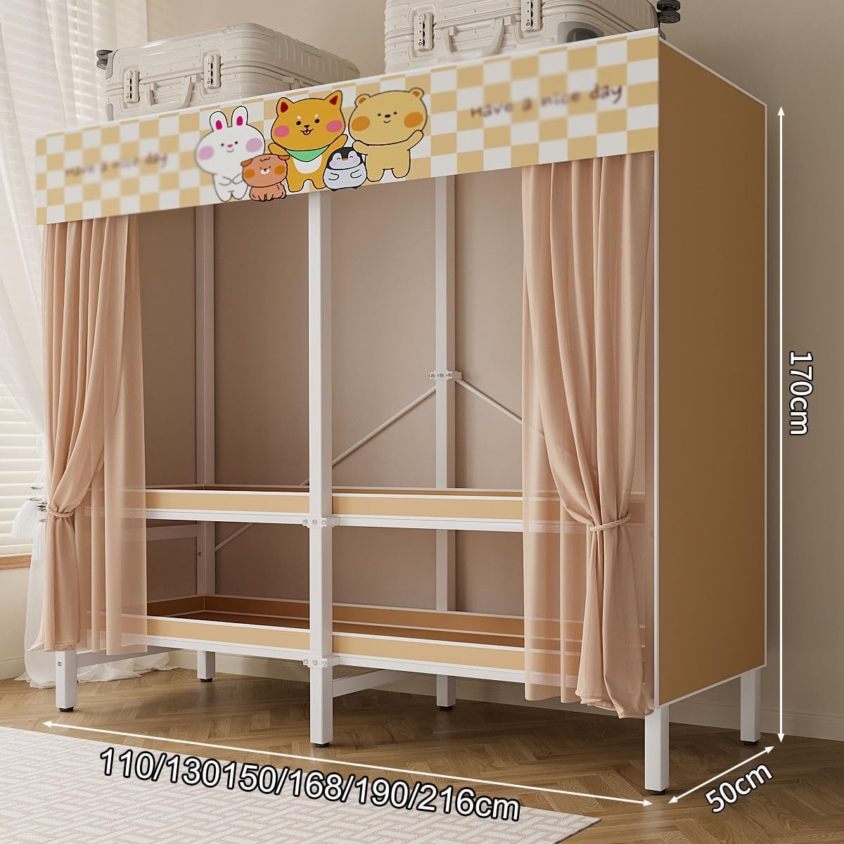 Foldable Clothe Rack With Cover,Portable Closets,Heavy-Duty Portable Closet Wardrobe,Freestanding Garment Rack,for Hanging(Orange,216 * 170 * 50)