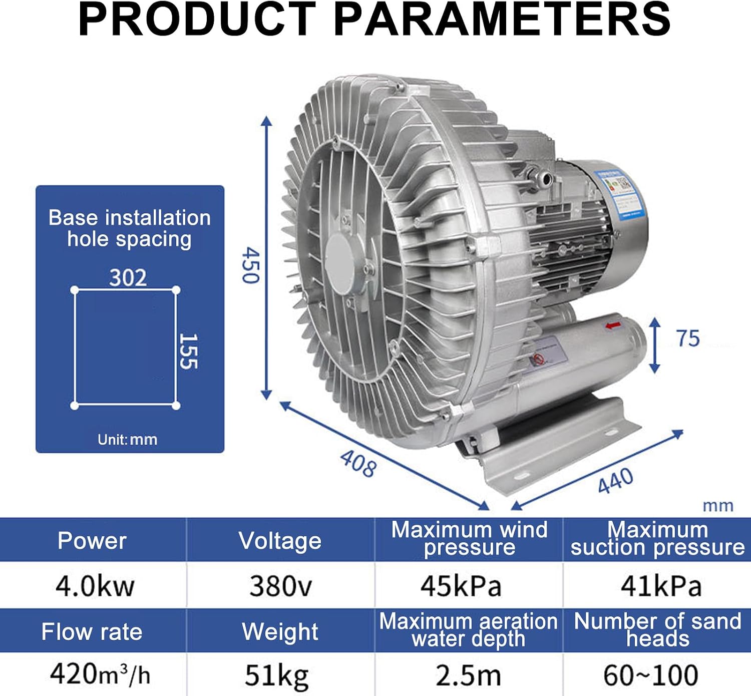 Aquarium Air Pump,220V/380V Industrial Extractor Blower,Commercial Ventilator, Air Blower with Dust Filter,for Workshops Fish Ponds Farms,4KW/380V