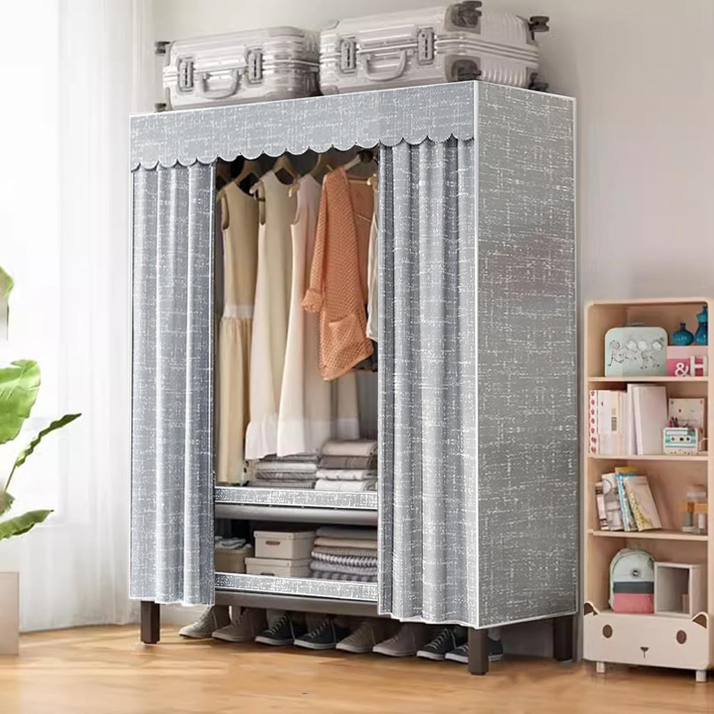 Large Heavy-Duty Portable Wardrobe Closet Rack with Cover - Rolling Freestanding Clothes Organizer System for Hanging Clothes