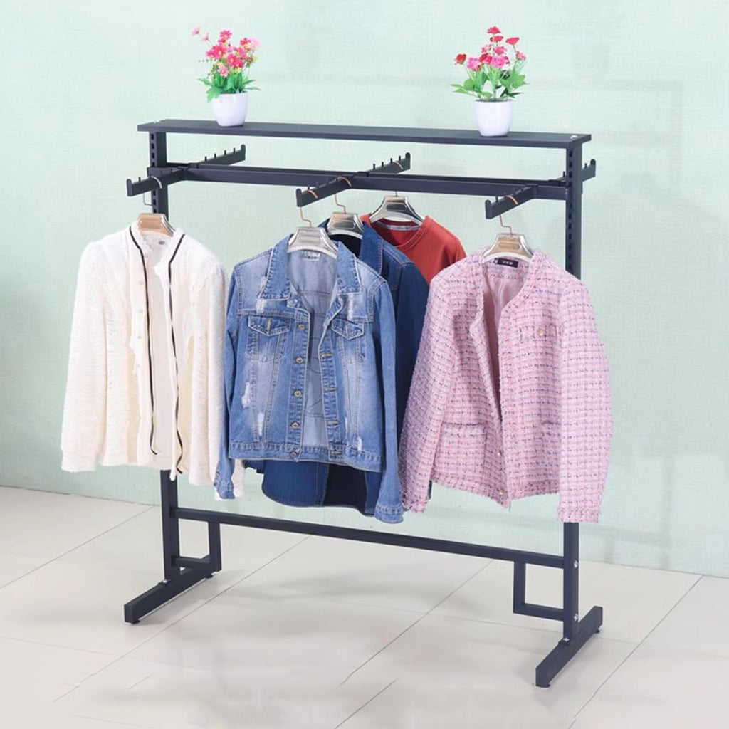 6 Arms Clothing Retail Rack for Clothing Display, Heavy Duty Garment Rack, Free Standing Metal Shirt Rack for Bedroom Retail Boutique Use,Black