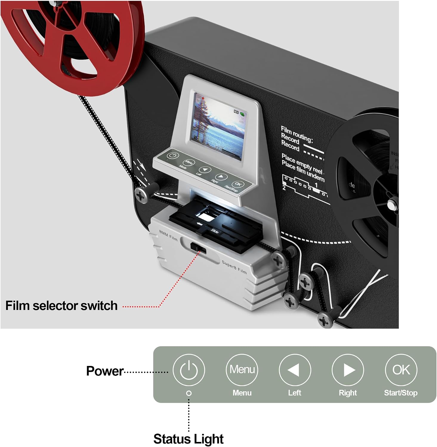 8mm & Super 8 Film to Digital Converter, Super 8 Scanner with 2.4' LCD | Supports 3', 5', 7' and 9' reels, Converts Film to MP4, Includes 32GB SD card, Frame-by-frame scanning, No Computer Required