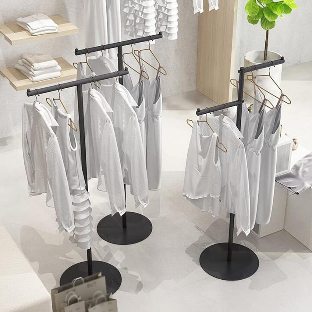Boutique Clothing Store Clothes Display Rack Metal Hanger, T Shape Creative Freestanding Suit Shirt Clothes Display Entrance Porch Organization Hanging Garment Rack, Clos,BlackHigh and low 60*140cm