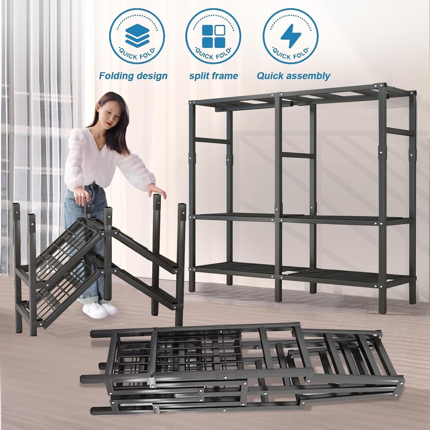 Heavy-Duty Portable Wardrobe Closet Rack For Storage ,1500lbs,Rolling Foldable Garment Rack With Cover And Wheels，Freestanding Clothes Organizer System For Bedroom LivingRoom Office ( Size : 130*50*18