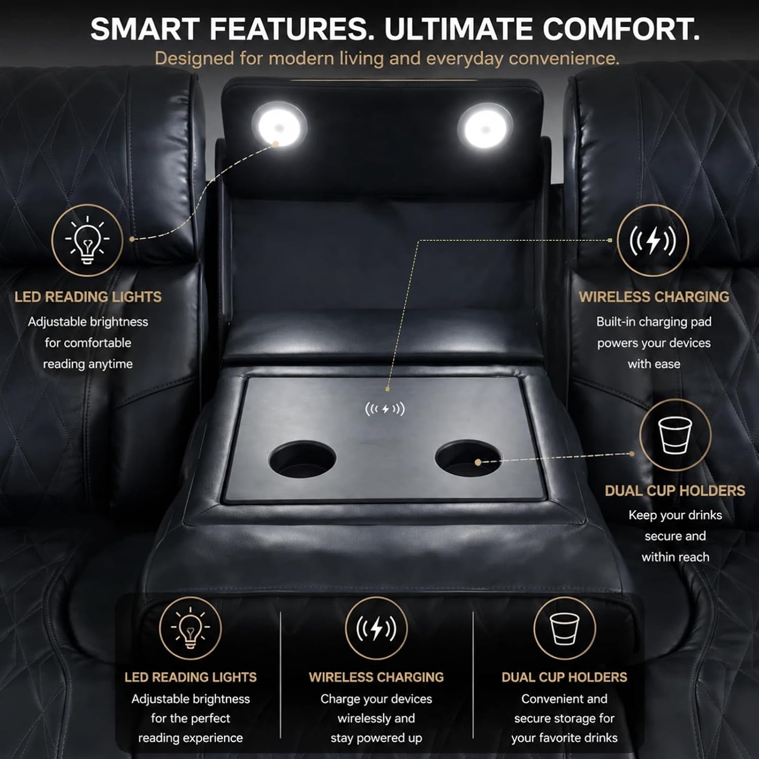 Air Leather Power Reclining Sofa Set with Speakers, LED Ambient Light, USB Charging Ports & Storage Storage, Electric Recliner Couches for Living Room Home Theater Apartment