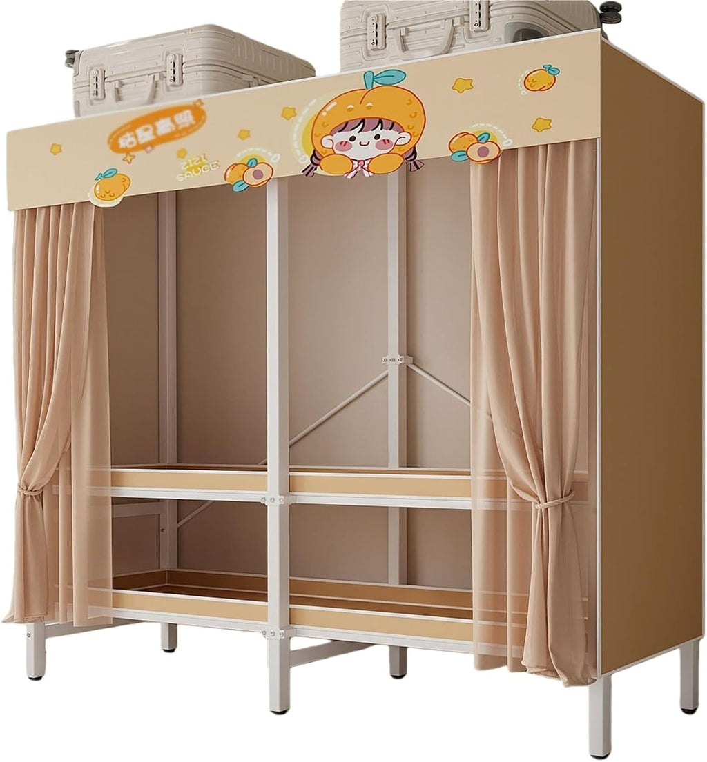 Foldable Clothe Rack With Cover,Portable Closets,Heavy-Duty Portable Closet Wardrobe,Freestanding Garment Rack,for Hanging(A-orange,216 * 170 * 50)
