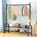 Heavy Duty Clothes Rack Garment Rail Shoe Bench Coat Stand Rack Hanger Clothes Rack With Shelves, Free-Standing Garment Rack With Wheels, Upgrade Stable Double Deck Clothes Hanging Rack, Sto