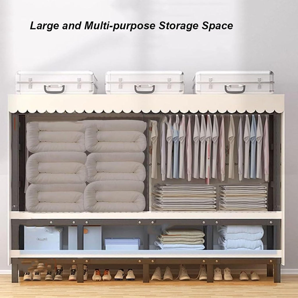Portable Closet, Heavy Duty Covered Clothes Rack Portable Wardrobe Closet, Wire Garment Rack Black Metal Clothing Rack with Grey Cover, Clothes Storage Organizer for Extra Sturdy(76.8inch/195cmx19.7in