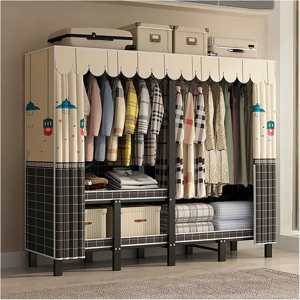 Portable Wardrobe Closet With Cover, Heavy Duty Clothes Rack With Cover, Freestanding Coat Storage Garment Racks, For Bedroom Hanging Clothes(D,241cm/94.9inch)