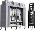 Portable Wardrobe Closet Rack,1100lbs, Foldable Garment Rack with Cover，Freestanding Clothes Organizer System,Enclosed Curtain Armoires for Hanging Clothes for Bedroom(168 * 52 * 170cm)