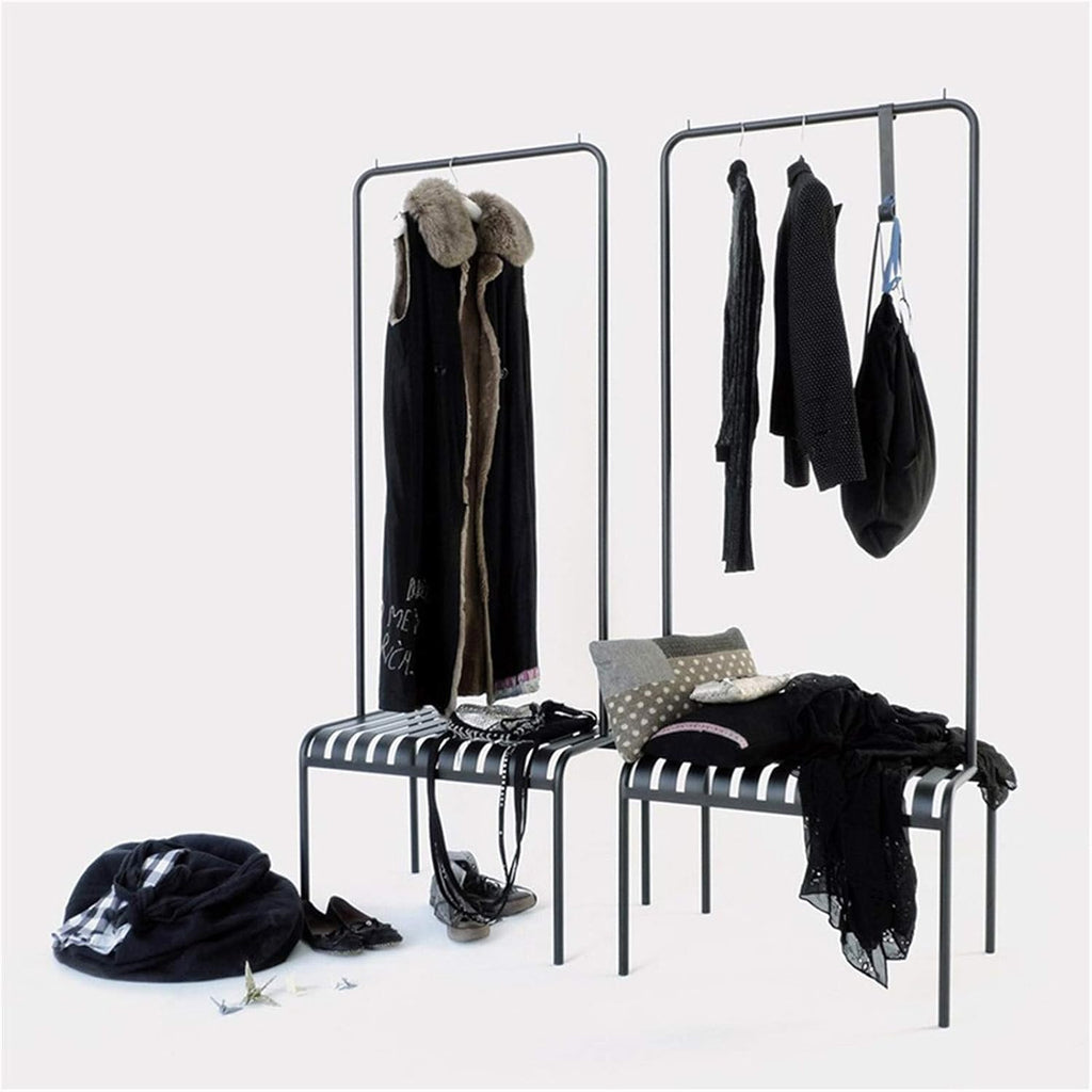 Nordic Coat Hanger, Freestanding Display Stand with 1 Metal Bench, Single-Rail Garment Rack for Coats, Shirts, Trousers, Bags, for Entryway, Bedroom