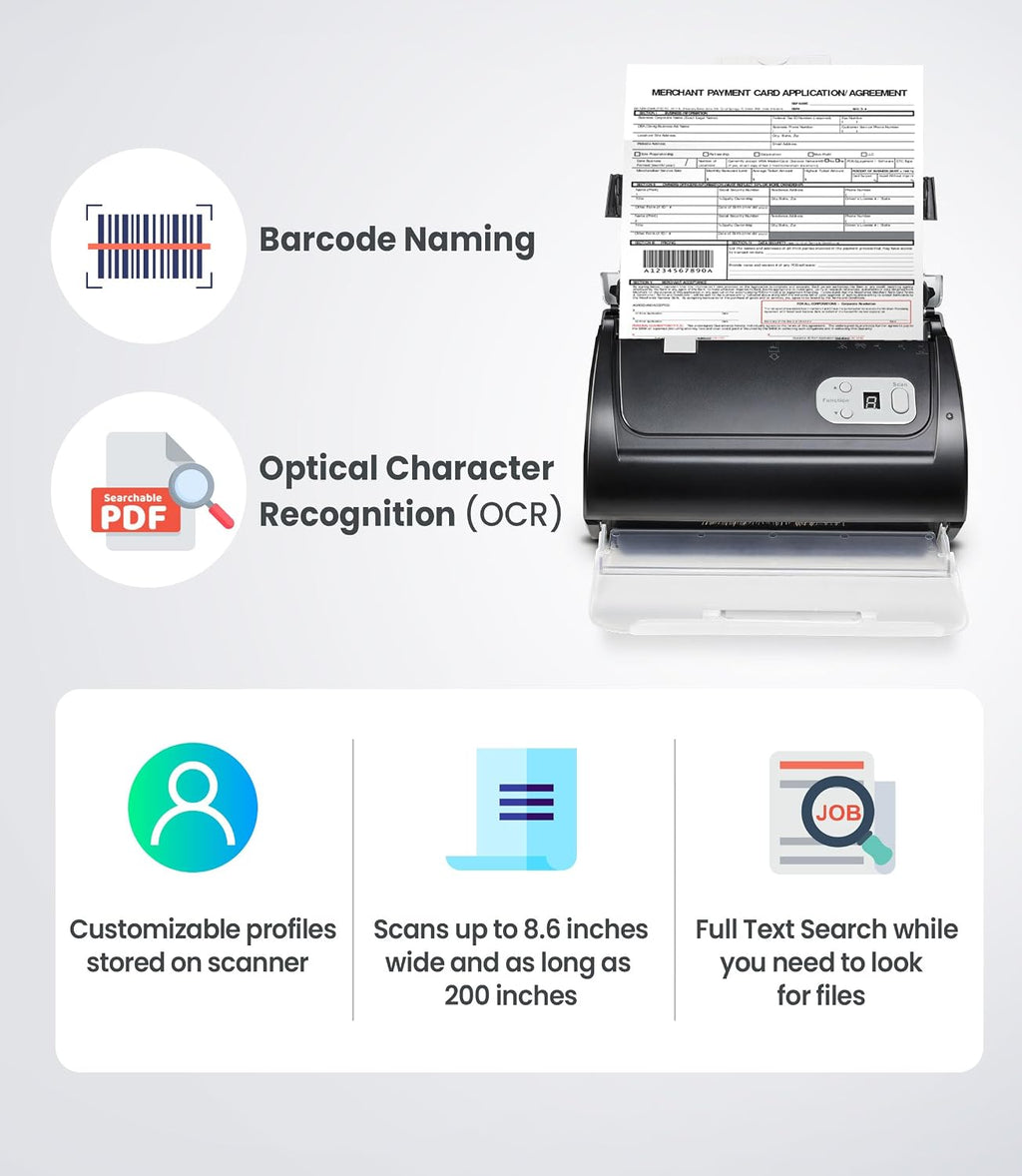 Plustek PS188 High Speed Double-Sided Color Document Scanner, with Automatic Document Feeder (ADF), 30 Pages Per Minute, Support Windows 7/8/10/11