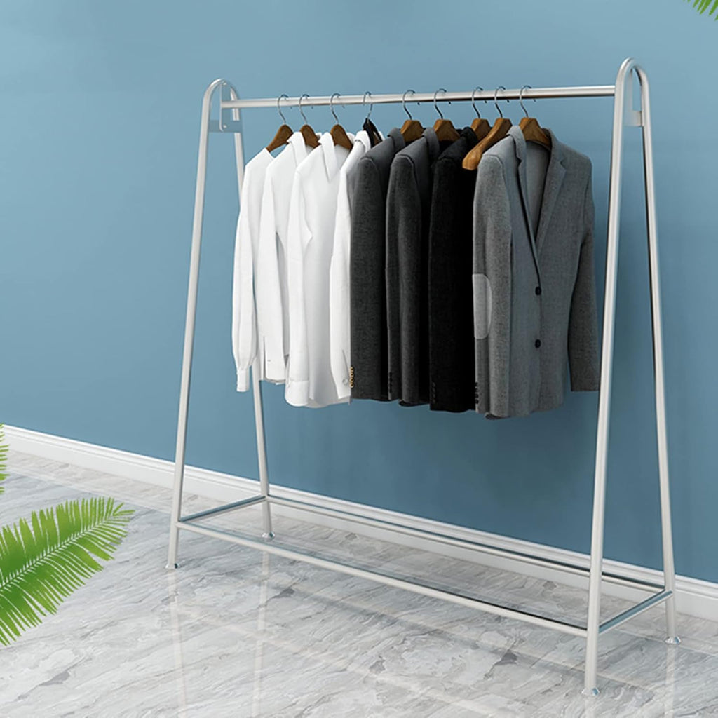Heavy duty Garment rack Silver Metal Clothes Rail Nordic Modern Clothing Rack For Hanging Clothes Freestanding Coat Rack For Bedroom Living Room And Boutique Easy To Assemble Clothes Organizer ( 120X