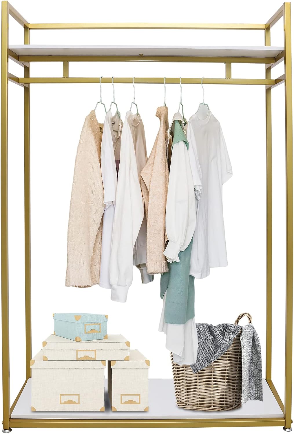 71' Clothes Display Stand,Load 66.14LBS Gold Clothes Display Stand, Freestanding Garment Rack w/4 Foot Pads,Iron Storage Clothes Rack for Home, Commercial,Boutiques Use