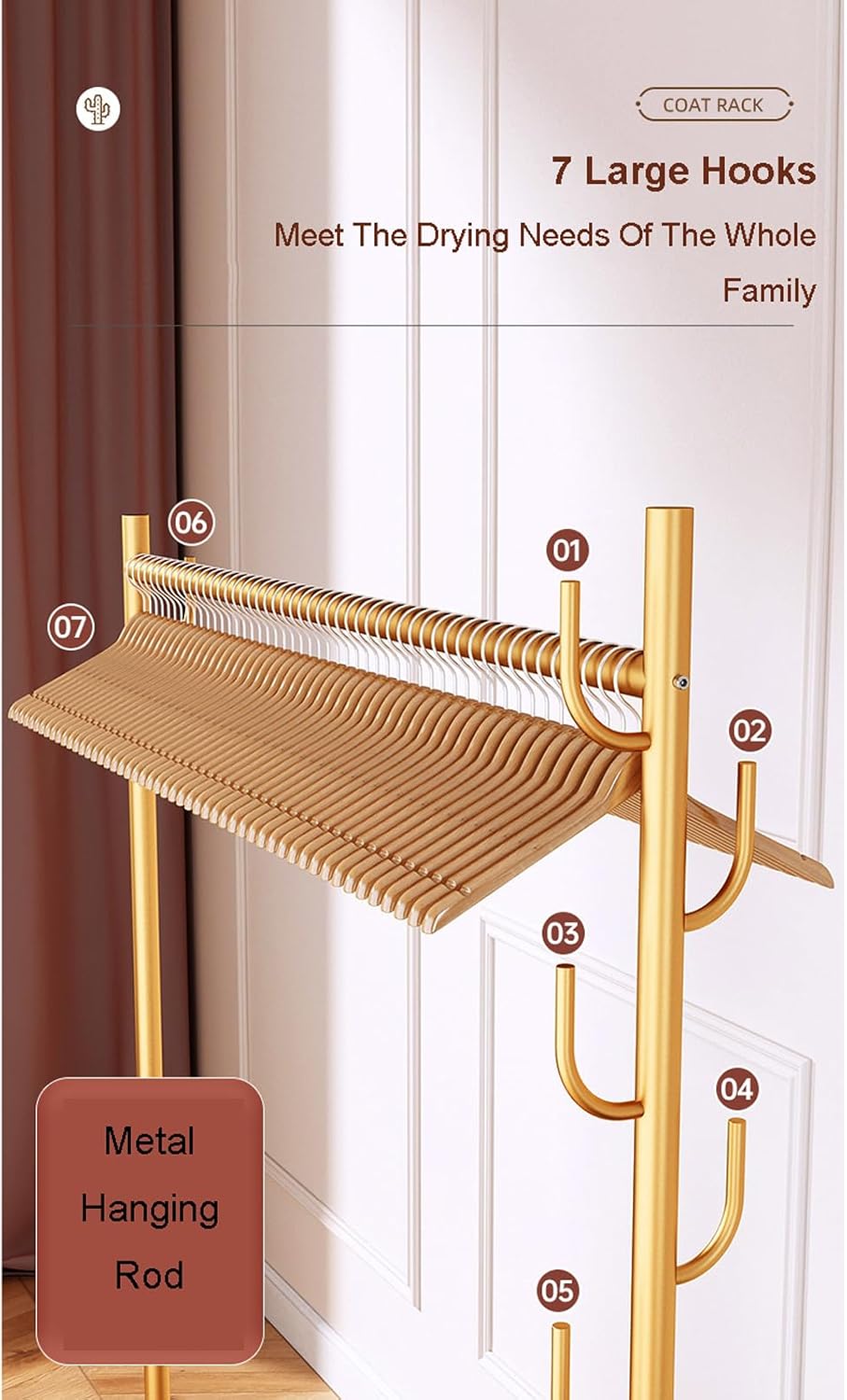 Heavy Duty Clothing Rack w/Wheels & 7 Side Hooks Metal Clothes Rack w/Double Layer Shoe Rack Rolling Garment Rack for Hanging Clothes Coats Shirts