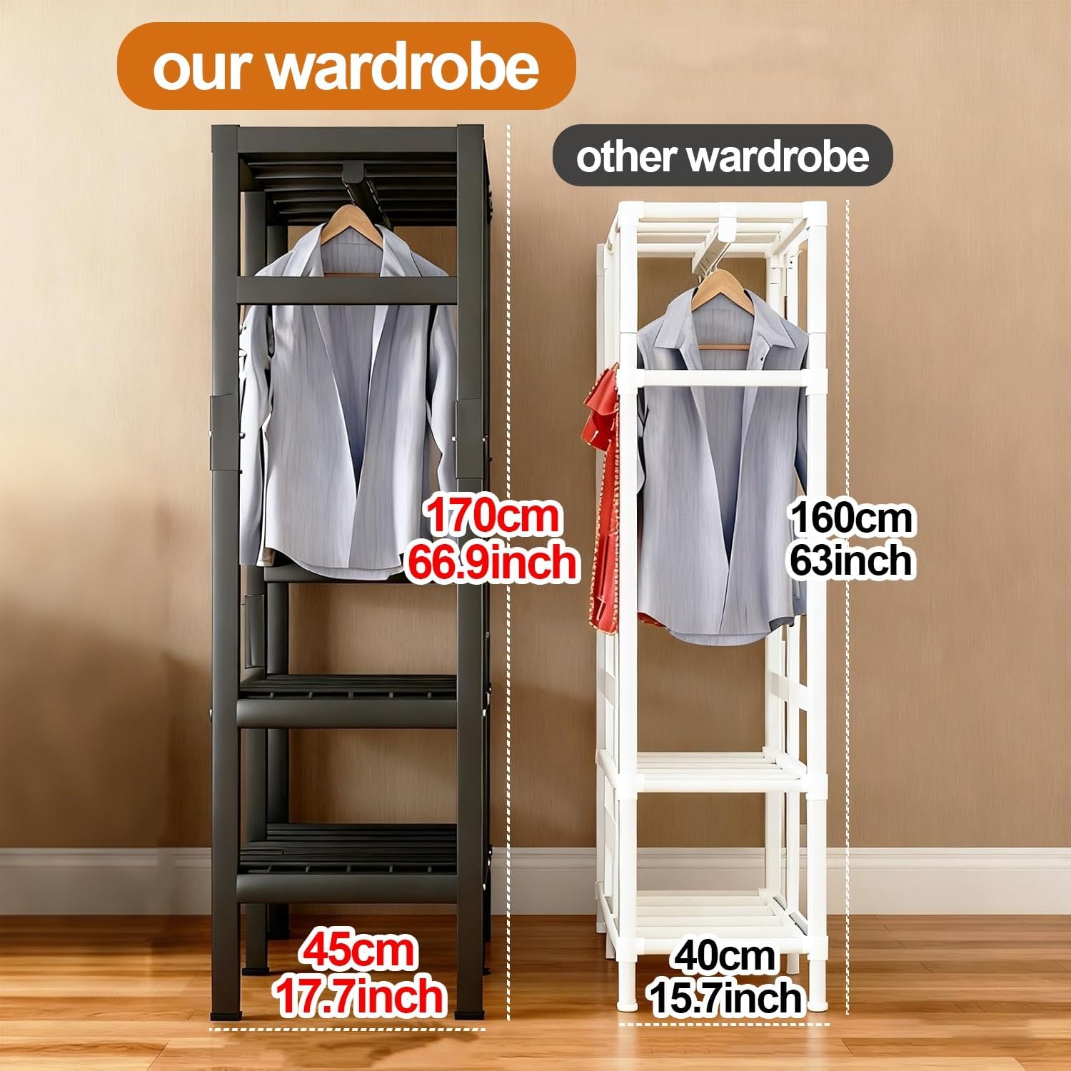 Foldable Wardrobe Closets Heavy Duty Garment Rack With Cover Metal Clothing Racks Freestanding Covered Clothes Rack Organizer Enclosed Armoires For Bedroom(B,130x45x170cm/51x18x67inch)