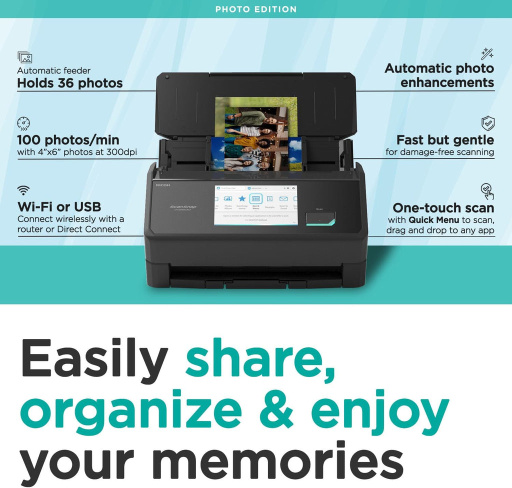 ScanSnap iX2500 Photo Edition Wireless or USB High-Speed Cloud Enabled Photo, Document & Receipt Scanner with Large 5' Touchscreen for Mac or PC, Black