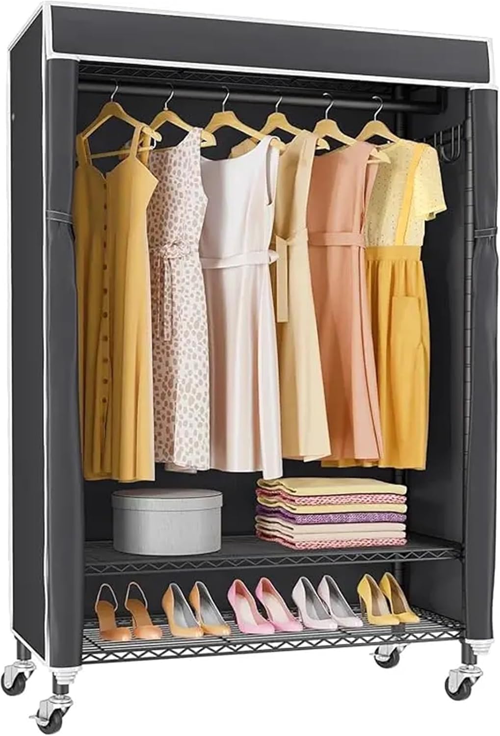 Wardrobe Closet Rolling Clothes Rack with Cover Portable Closet for Hanging, Heavy Duty Garment Freestanding(Color 2)