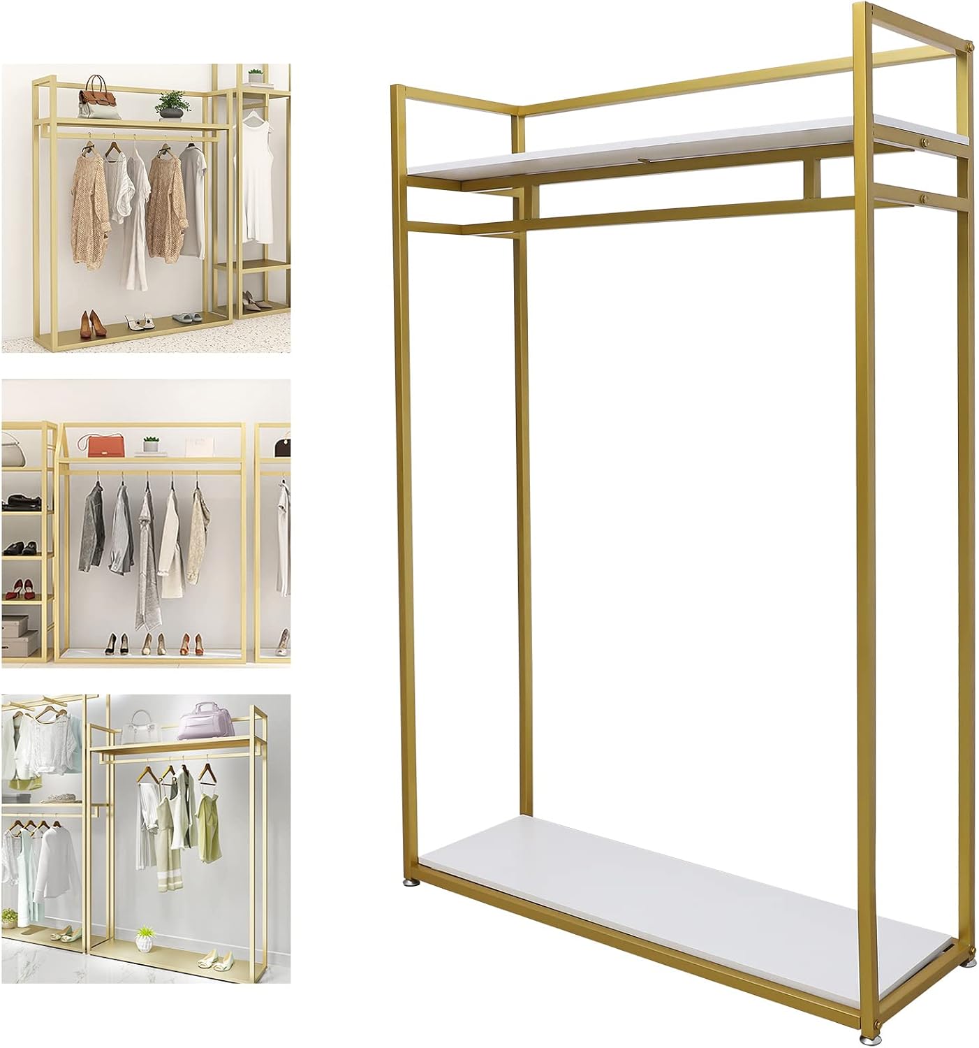 71' Clothes Display Stand,Load 66.14LBS Gold Clothes Display Stand, Freestanding Garment Rack w/4 Foot Pads,Iron Storage Clothes Rack for Home, Commercial,Boutiques Use