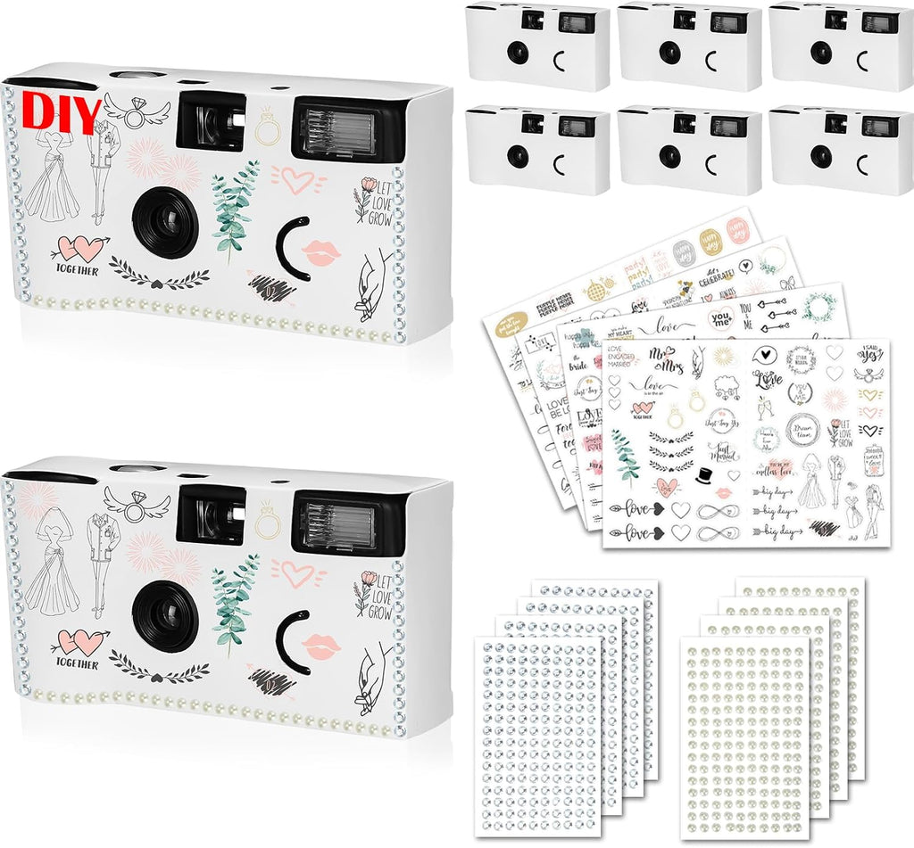 Copkim 8 Pack Disposable Camera for Wedding 35 mm Film Single Use Camera with Flash Disposable White Cameras One Time DIY for Wedding Anniversary, Travel, Camp, Party Supply