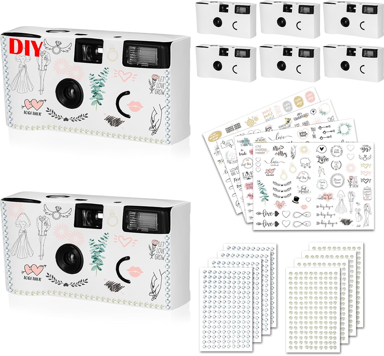 Copkim 8 Pack Disposable Camera for Wedding 35 mm Film Single Use Camera with Flash Disposable White Cameras One Time DIY for Wedding Anniversary, Travel, Camp, Party Supply