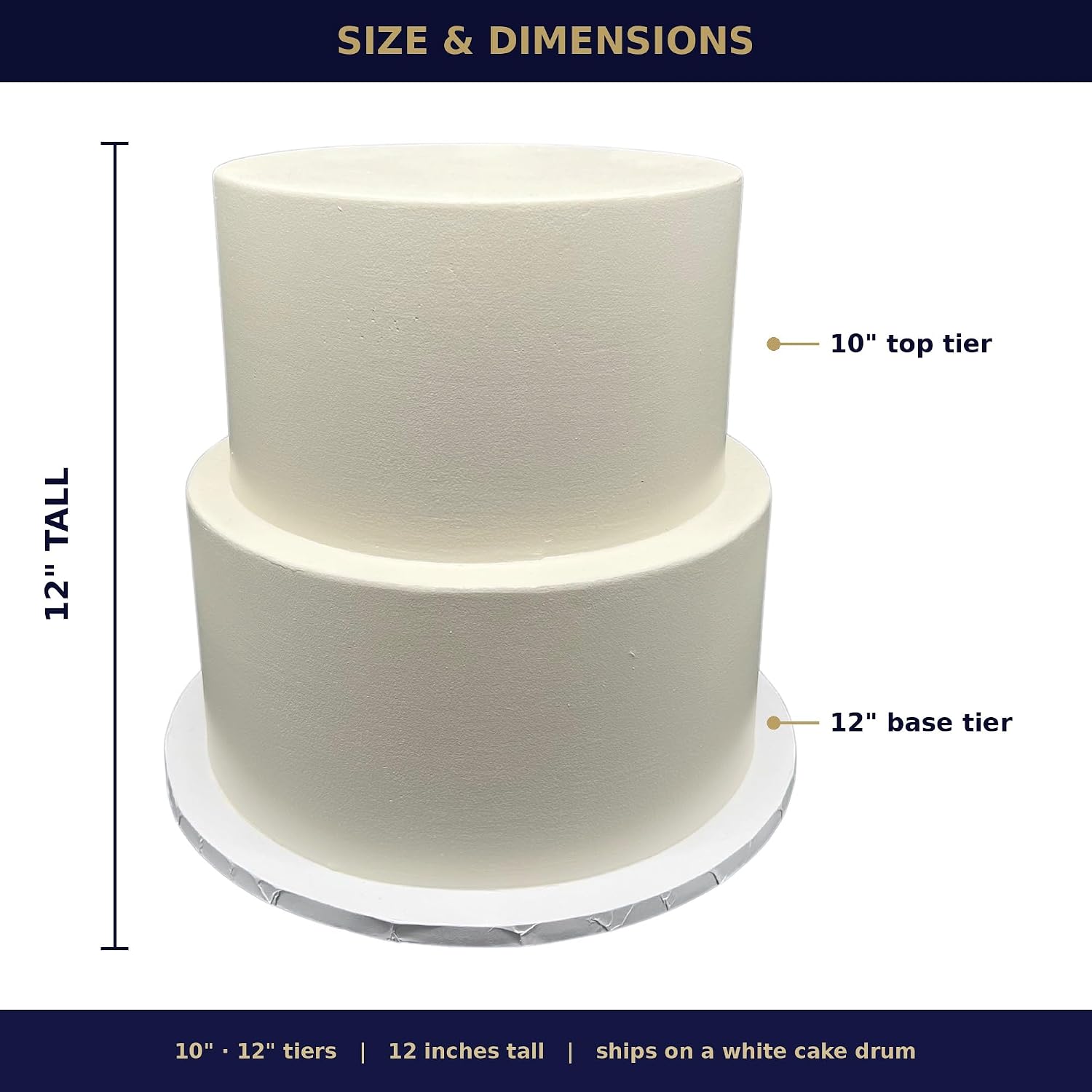 FromJennWithLove 2 Tier Fake Wedding Cake, 12' Tall Handcrafted Ivory Display Cake – 4-Day Artisan Process, Made in USA – Reusable Centerpiece for Weddings & Bridal Showers