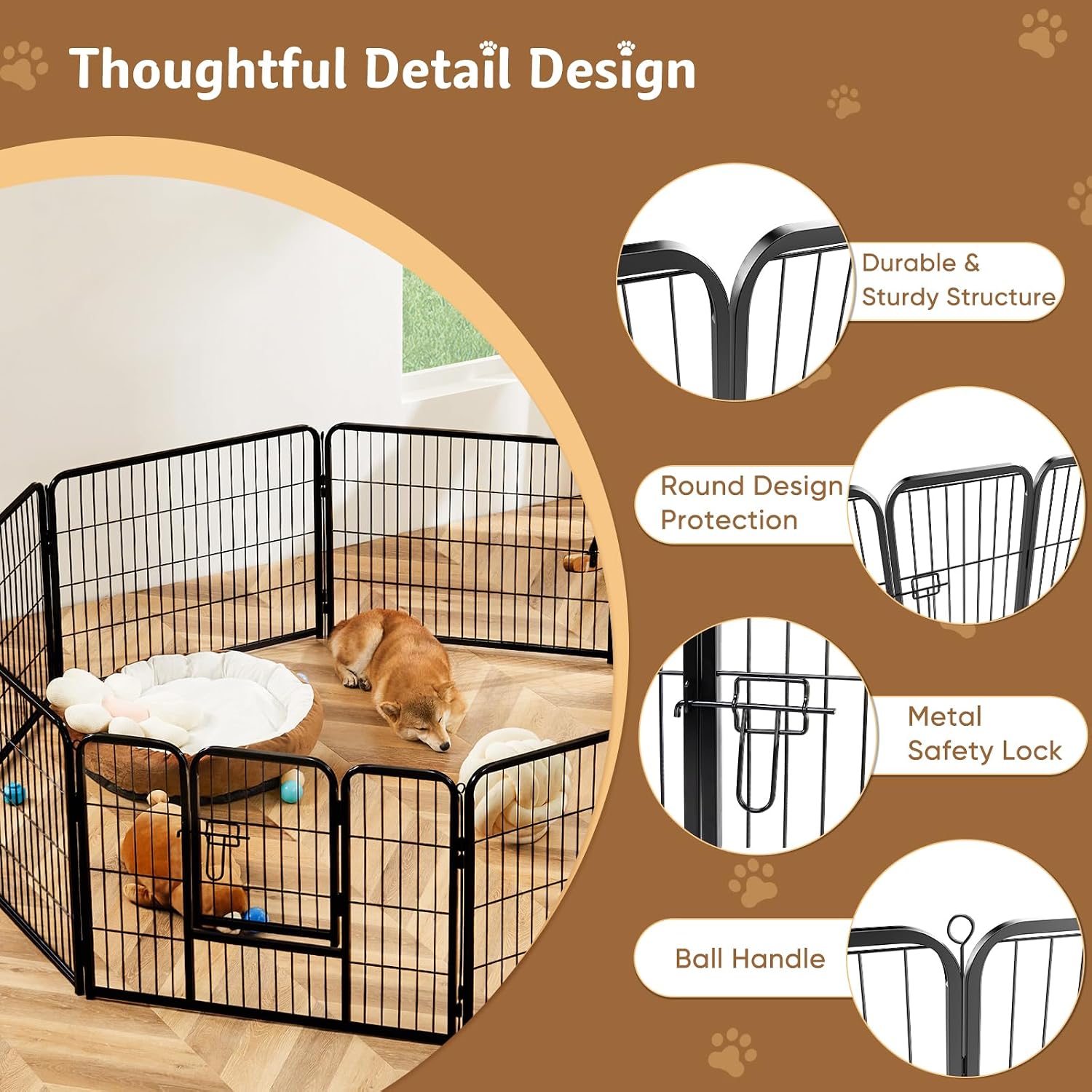 DUMOS Dog Playpen Indoor, Metal 24 Inch 16 Panels Foldable Pet Fence with Door, Outdoor Small Medium Large Dog Puppy Portable Exercise Play Pen for RV Camping, Trips, Play Yard
