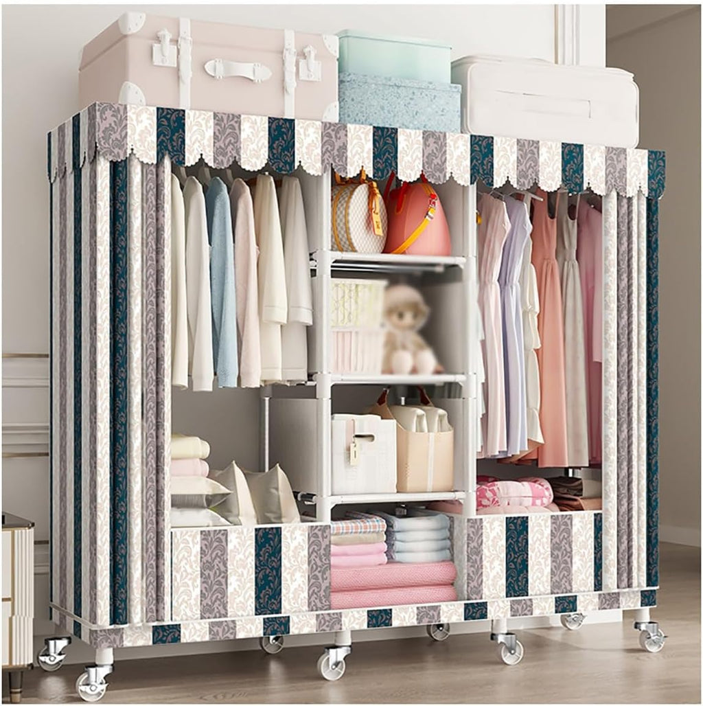 Rolling Clothes Rack with Cover for Bedroom Portable Wardrobe Closet for Hanging Clothes Freestanding Garment Rack with Wheels, Rod and Shelves (Color : B, Size : 160x45x170cm)