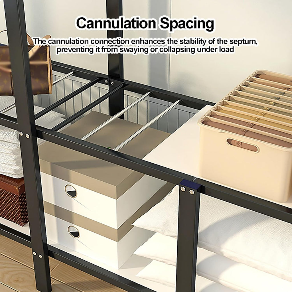 Heavy Duty Portable Closet With Cover, Wardrobe Closet, Foldable Covered Clothes Rack For Hanging, Garment Rack With Cover, Freestanding Storage(Blue2,130cm/51.2inch)
