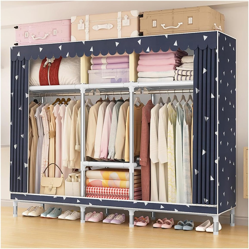 Metal Closet Wardrobe with Cover Freestanding 3 Tiers Garment Rack for Hanging Clothes with Shelves and Hangers for Bedroom (Color : D, Size : 168x45x170cm)