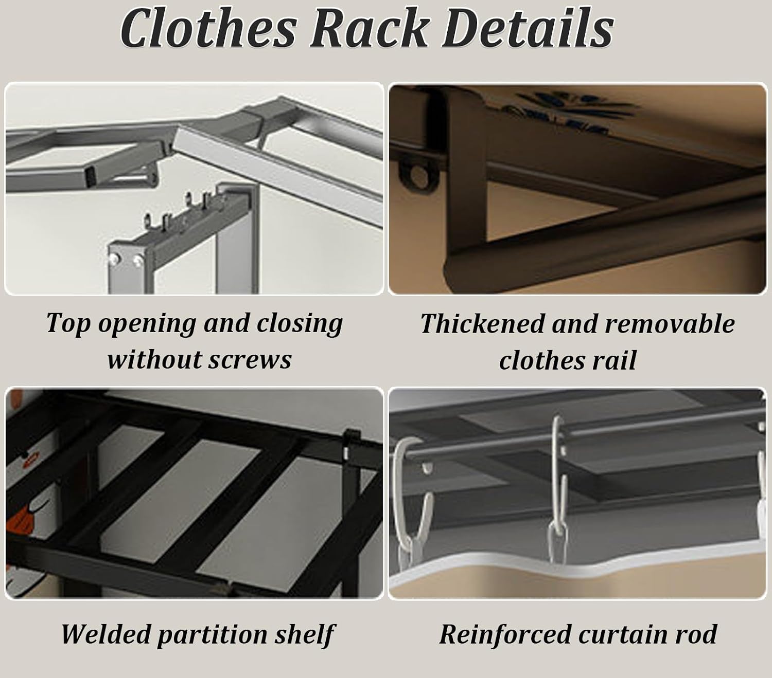 Foldable Garment Racks with Cover, Enclosed Portable Wardrobe with Independent Area, Magnetic Closet Armoire for Hanging Clothes & Bedding(1.25m/4.1ft)