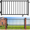5ft Aluminum Deck Gate 36in H with Support Wheel, Cuttable Railing Gate Kit with Latch & Auto-Close Hinges, AAMA 2604 Textured Black Outdoor Gate for Deck, Porch, Patio