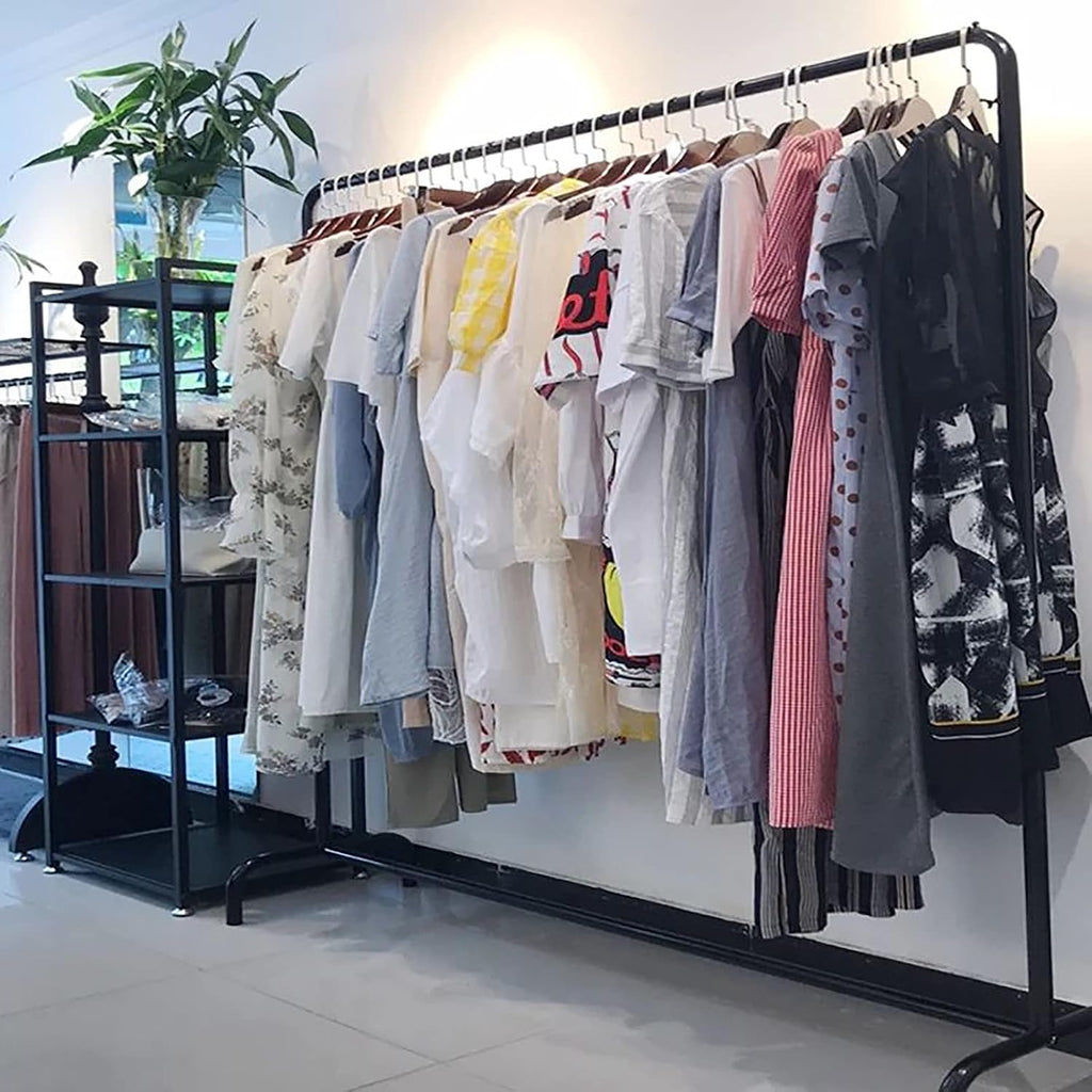 Clothing Rack with Shelves,Free-Standing Garment Rack, with Top Rod Organizer Shirt Towel Rack and Lower Storage Shelf for Boxes Shoes Boots
