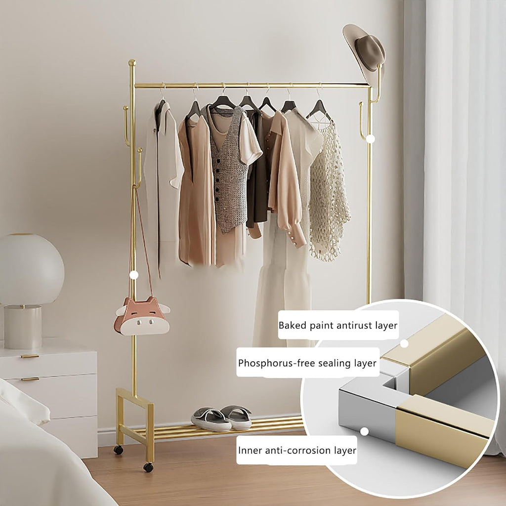 Clothes Racks for Hanging Clothes, Mobile Coat Rack with Wheels, Freestanding Garment Rack Small Spaces Heavy Duty, for Hanging Clothes Coats Skirts Shirts Sweaters
