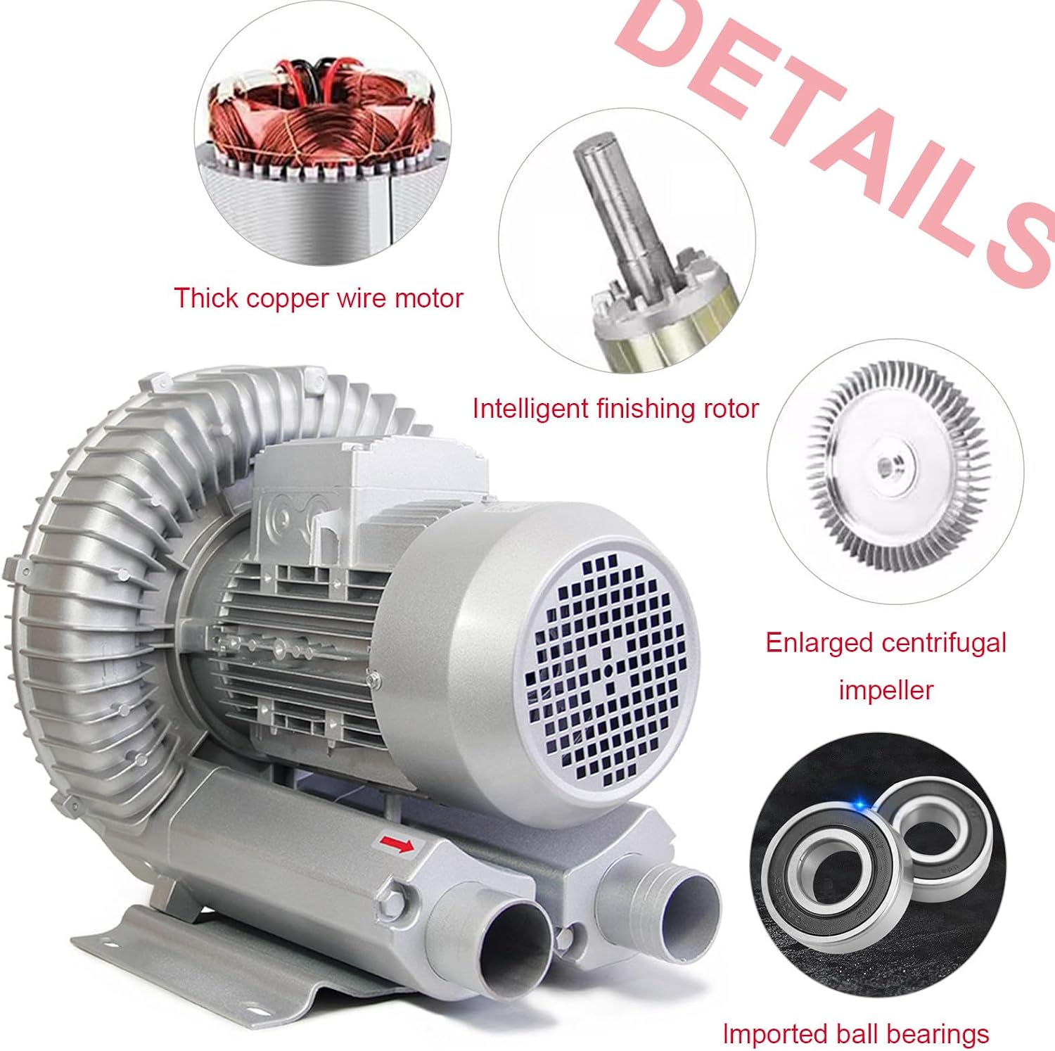 High-Pressure Regenerative Blower with Vacuum Pump 220v/380v – Quiet-Operation Pond Aerator Pump for Fish Farms, Hydroponics, and Factory Ventilation Systems 1.5KW/380V