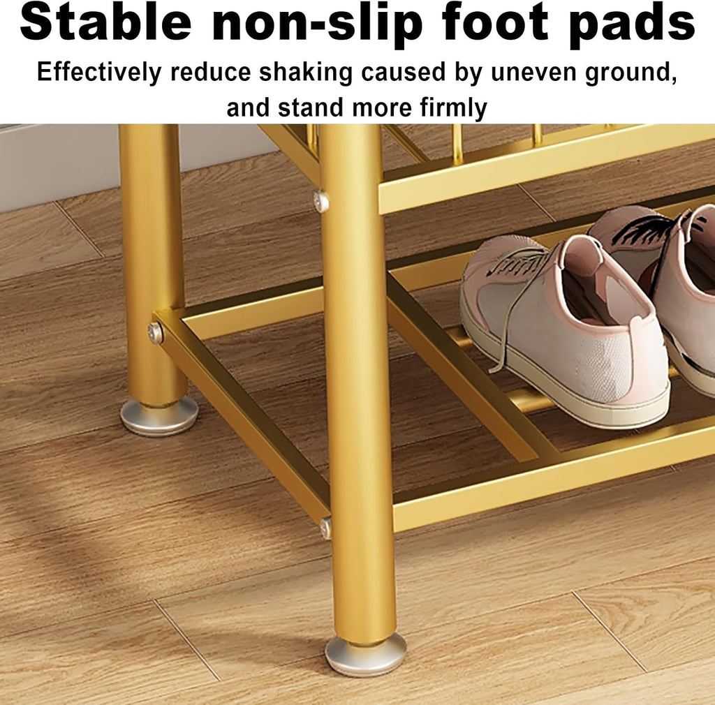 Clothes Rack, Metal Clothing Racks, Mobile Garment Rack With Storage Shelves, Freestanding Clothing Organizer, For Hanging Clothes Coats Skirts Shirts Sweaters(Gold,80cm/31.5in)