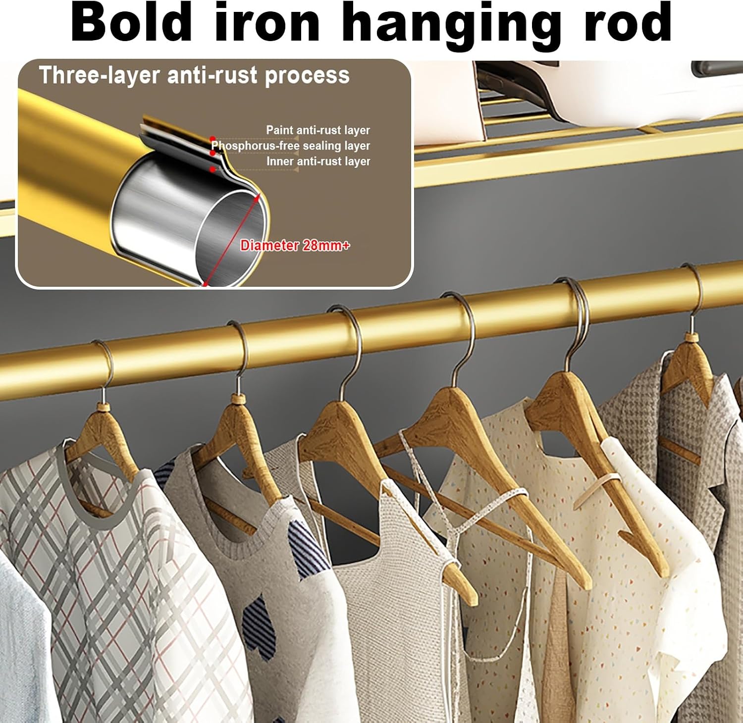Clothes Rack, Metal Clothing Racks, Mobile Garment Rack With Storage Shelves, Freestanding Clothing Organizer, For Hanging Clothes Coats Skirts Shirts Sweaters(Gold,80cm/31.5in)
