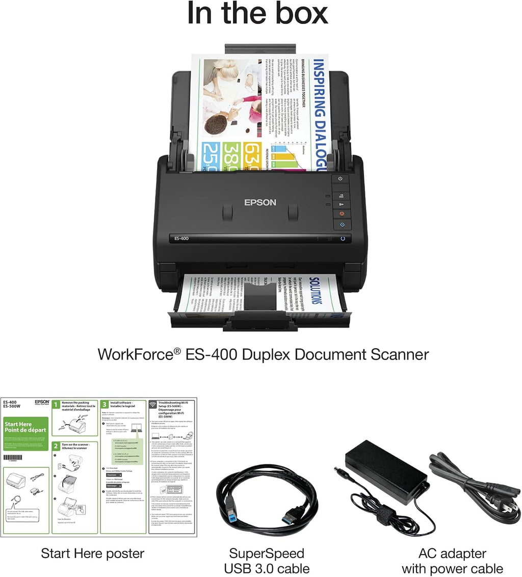 Epson Workforce ES-400 Color Duplex Document Scanner for PC and Mac, Auto Document Feeder (ADF)