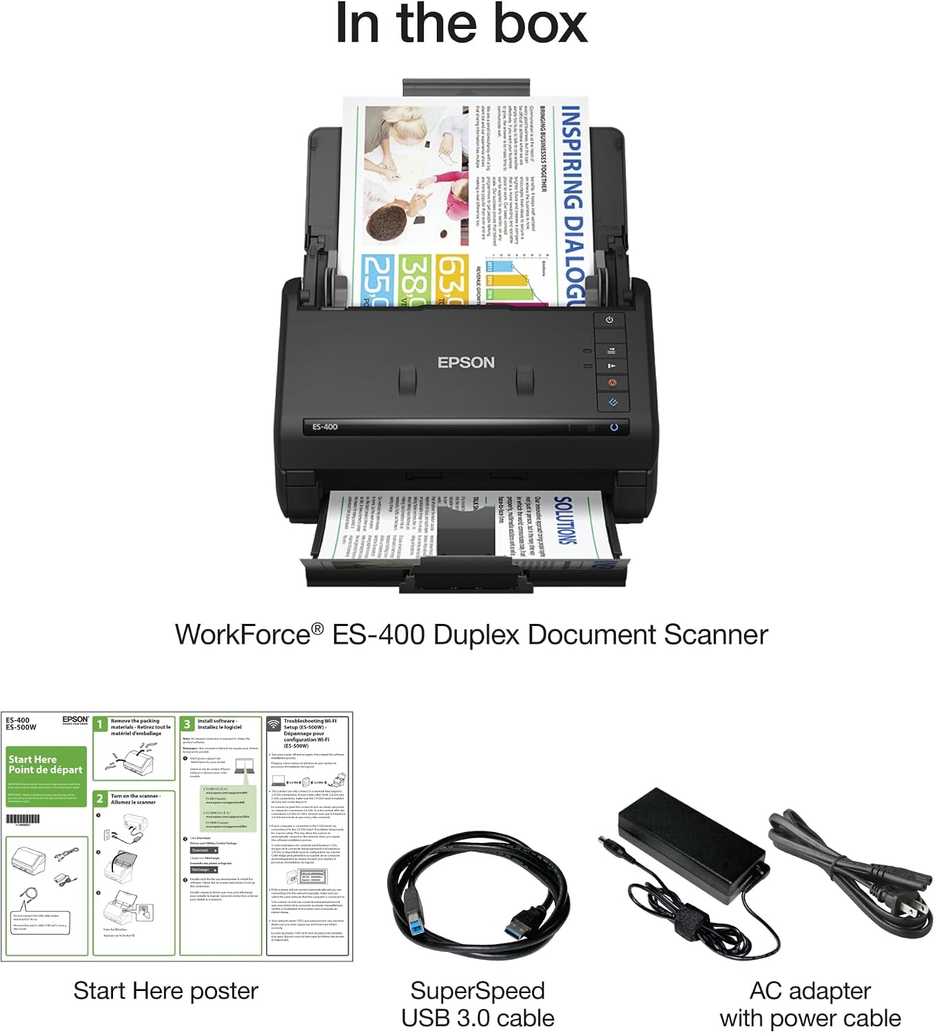 Epson Workforce ES-400 Color Duplex Document Scanner for PC and Mac, Auto Document Feeder (ADF)
