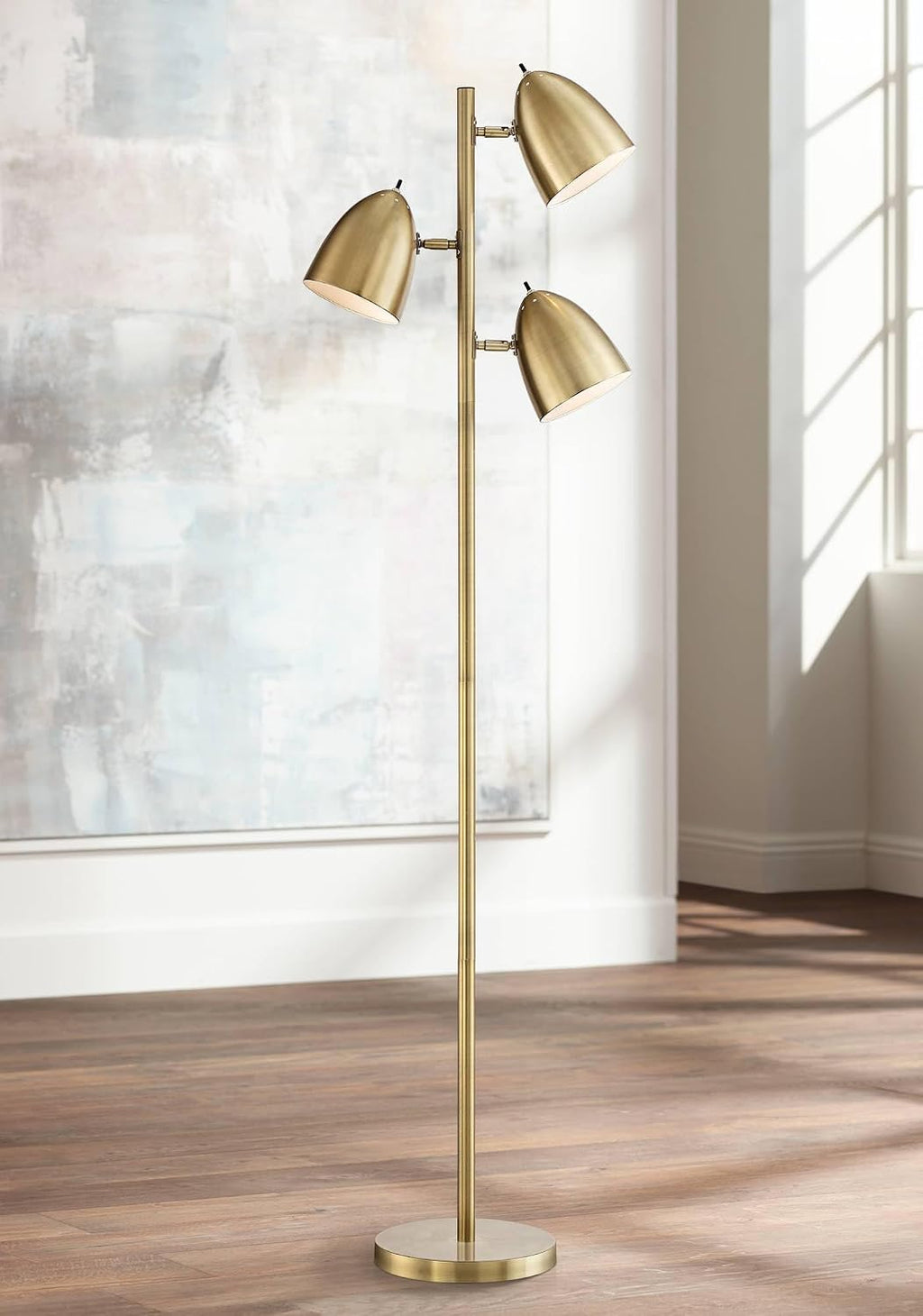360 Lighting Aaron Mid Century Modern 64' Tall Standing Floor Lamps Set of 2 Lights Tree Task Adjustable 3-Light Gold Metal Aged Brass Finish Living Room Bedroom House Reading Office Home Decor