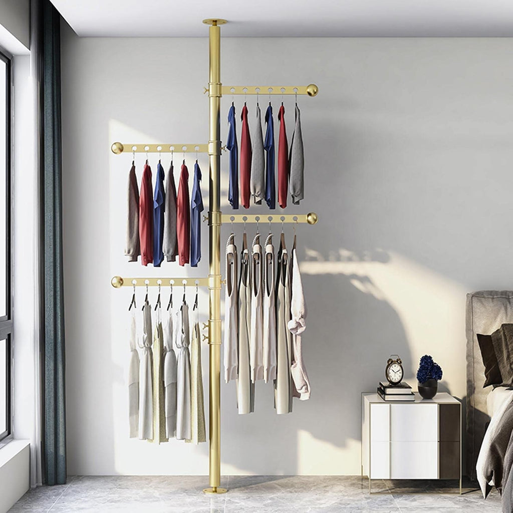 Floor Standing Metal Clothes Hanger Drying Rack, Bedroom Balcony Freestanding Garment Display Rack Telesfolding Hanger Ceiling Clothes Rack, Multipurpose Hanger(6 Layers