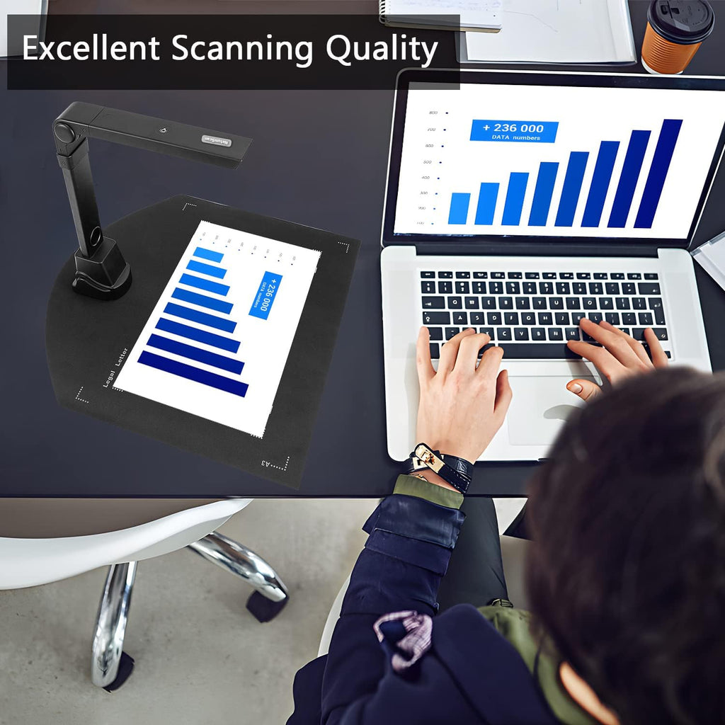 NetumScan 13MP Book Document Camera for Teachers, Multi-Language OCR Recognition by AI Technology, Foldable & Portable, Real-time Projection, Video Recording, Capture Size A3/A4-Windows,Mac OS,Linux