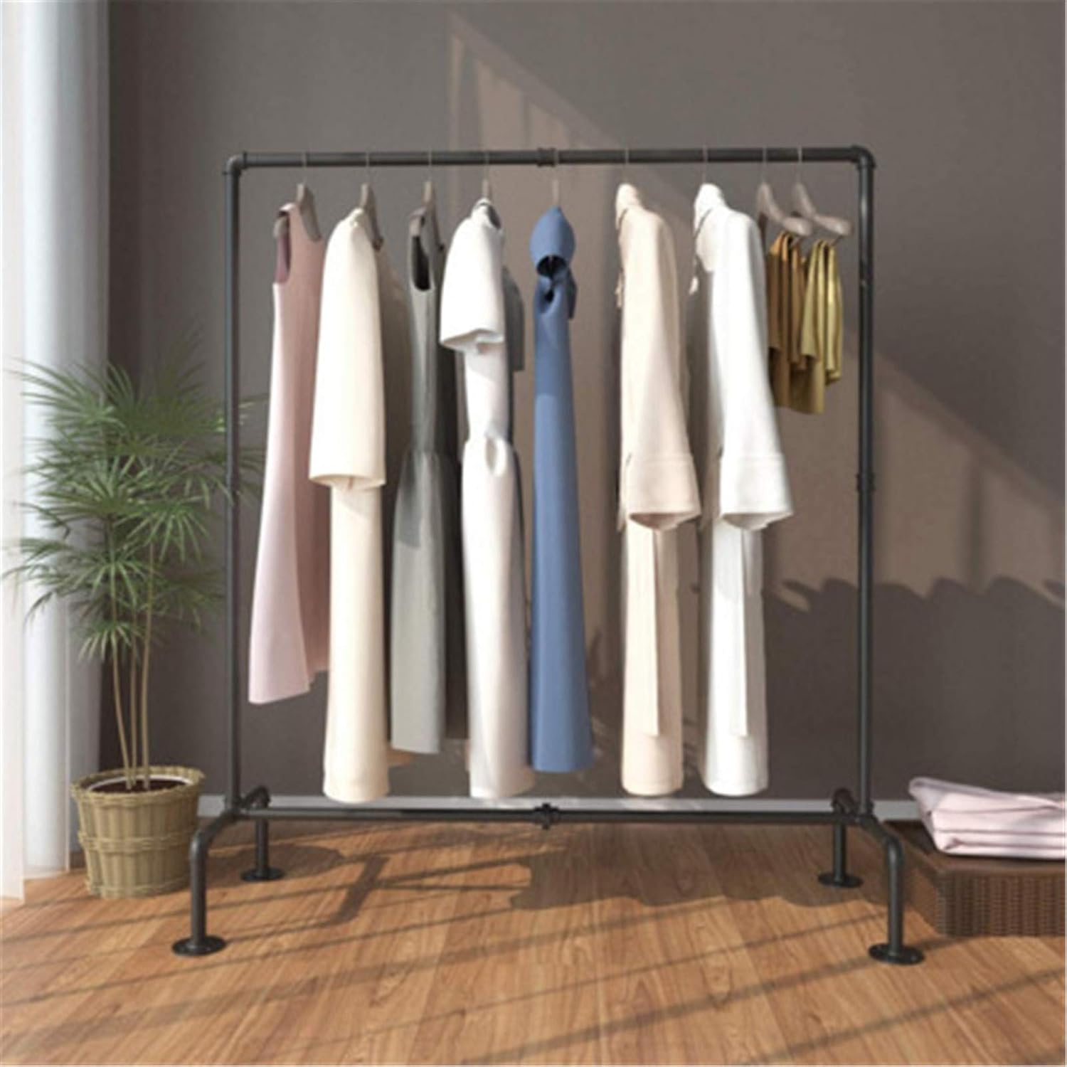Mlaea Iron Frame Drying Rack, Single-Rod Garment Rack for Coats, Shirts, Dresses, Freestanding Clothing Storage Display Rack for Clothes Store, Balcony, Bedroom, 121cm(Size:121 * 114CM)