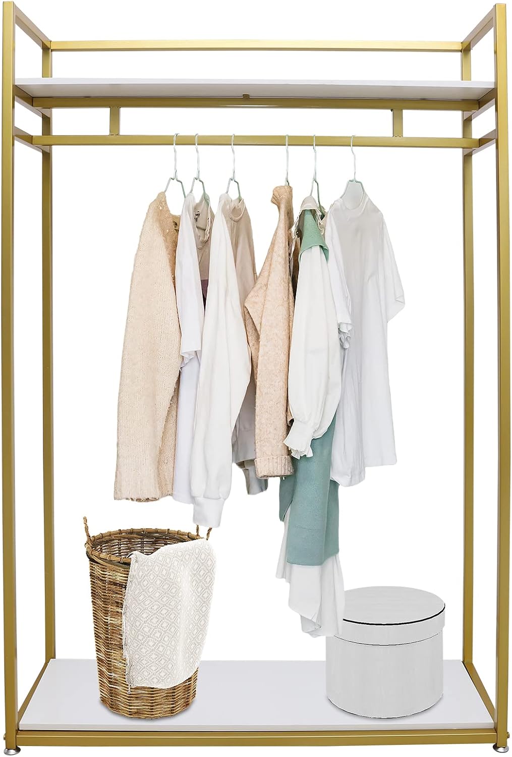 Clothes Display Stand, 66.14 Lbs Capacity Metal Freestanding Garment Rack, Clothing Shirt Display Stand with Adjustable Foot Pads & Open Frame for Laundry Rooms Bedrooms Living Rooms