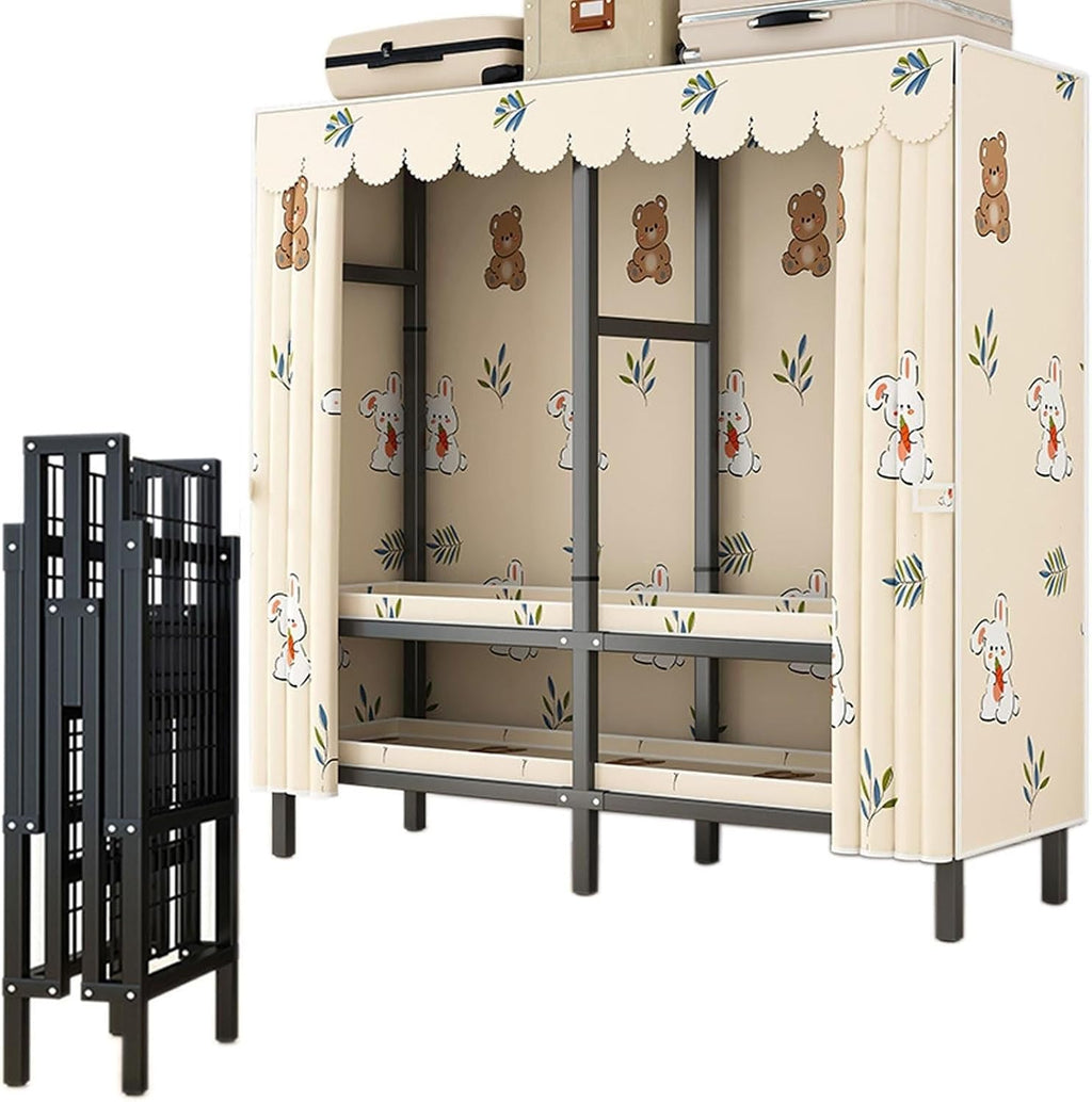 THEGA Heavy-Duty Foldable Garment Rack with Cover - Portable Wardrobe Closet Rack, Foldable Portable Closet Wardrobe Rack, 1100lbs, Freestanding Clothes Organizer System (Size : 190 * 50 * 170cm)