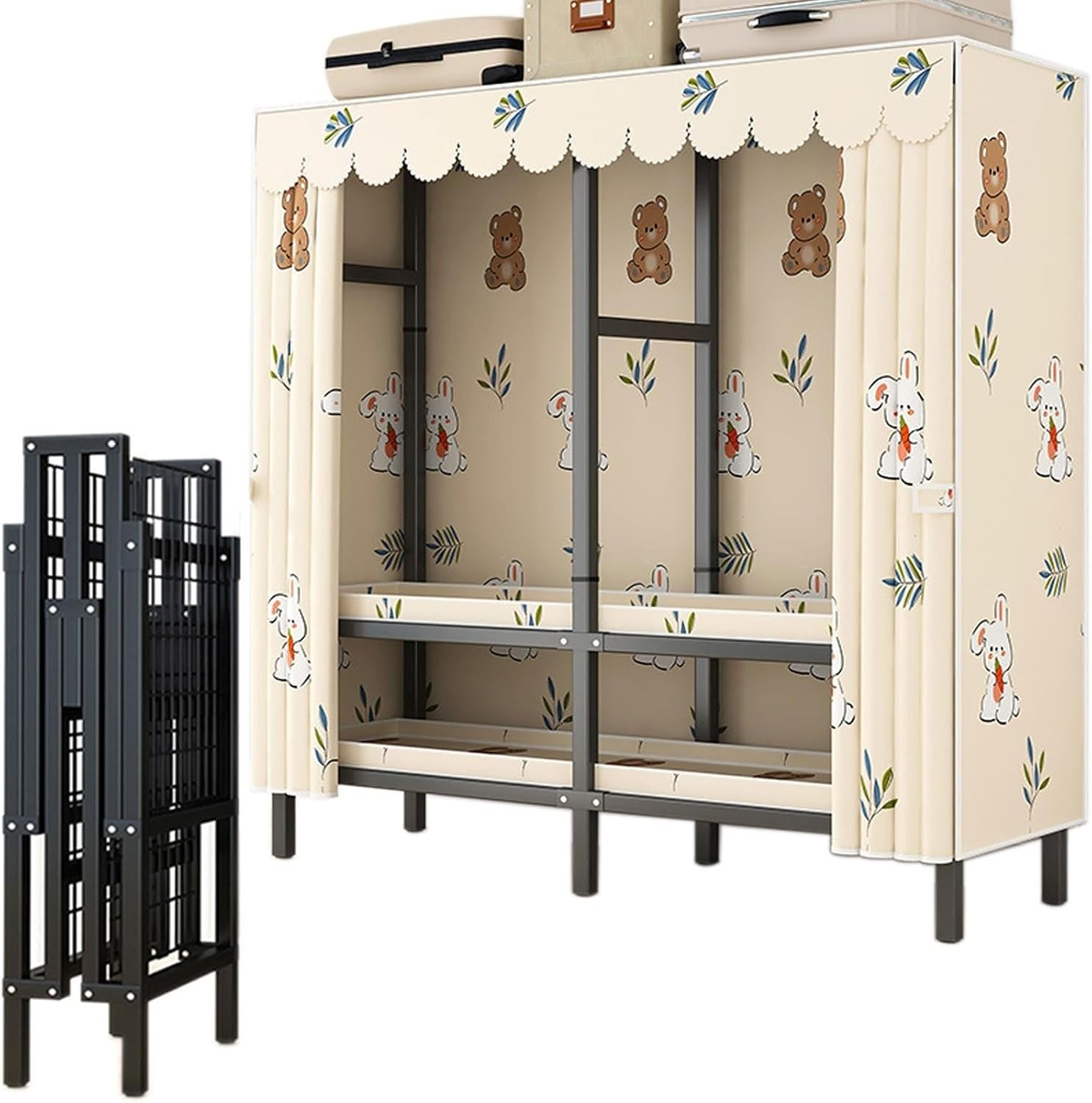THEGA Heavy-Duty Foldable Garment Rack with Cover - Portable Wardrobe Closet Rack, Foldable Portable Closet Wardrobe Rack, 1100lbs, Freestanding Clothes Organizer System (Size : 190 * 50 * 170cm)