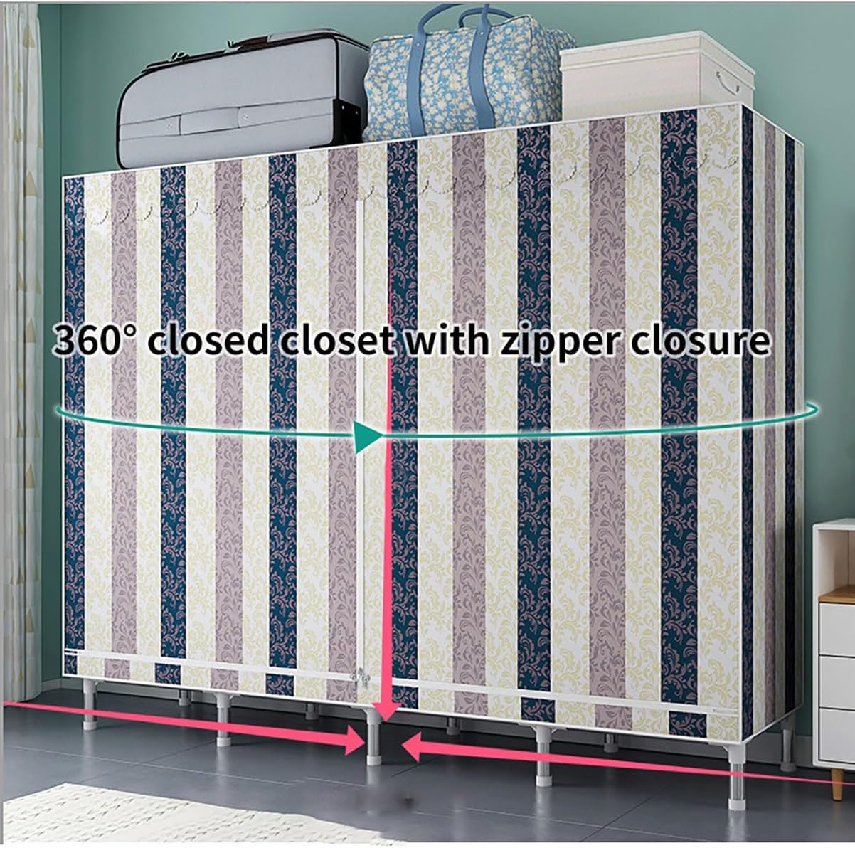 Metal Closet Wardrobe with Cover Freestanding 3 Tiers Garment Rack for Hanging Clothes with Shelves and Hangers for Bedroom (Color : D, Size : 168x45x170cm)