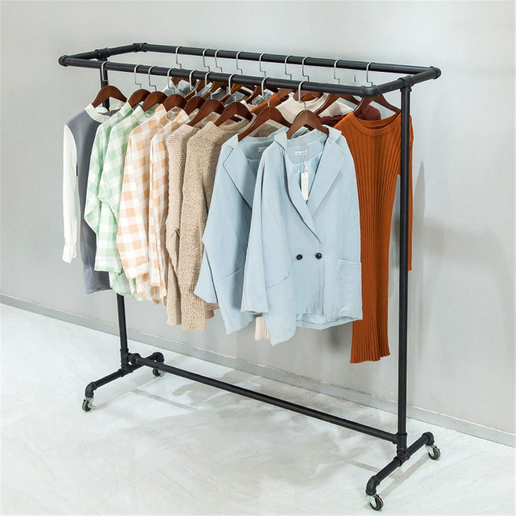 Mlaea Double-Rail Coat Hnager, Minimalism Garment Rack with Wheels for Jackets, Shirts, Quilts, Freestanding Drying Rack for Laundry, Balcony, Clothes Store, 130/150cm(Size:130 * 150CM,Color:White)
