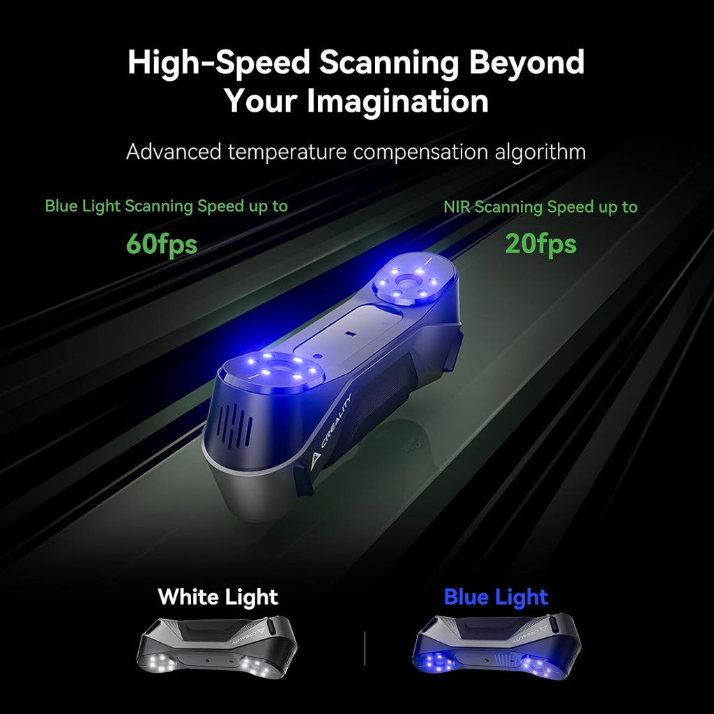 Creality CR-Scan Raptor 3D Scanner, 60fps Blue Laser & NIR, 0.02mm Accuracy, 24-Bit Color, Scans 5-2000mm Objects, Anti-Shake Tracking for Windows macOS