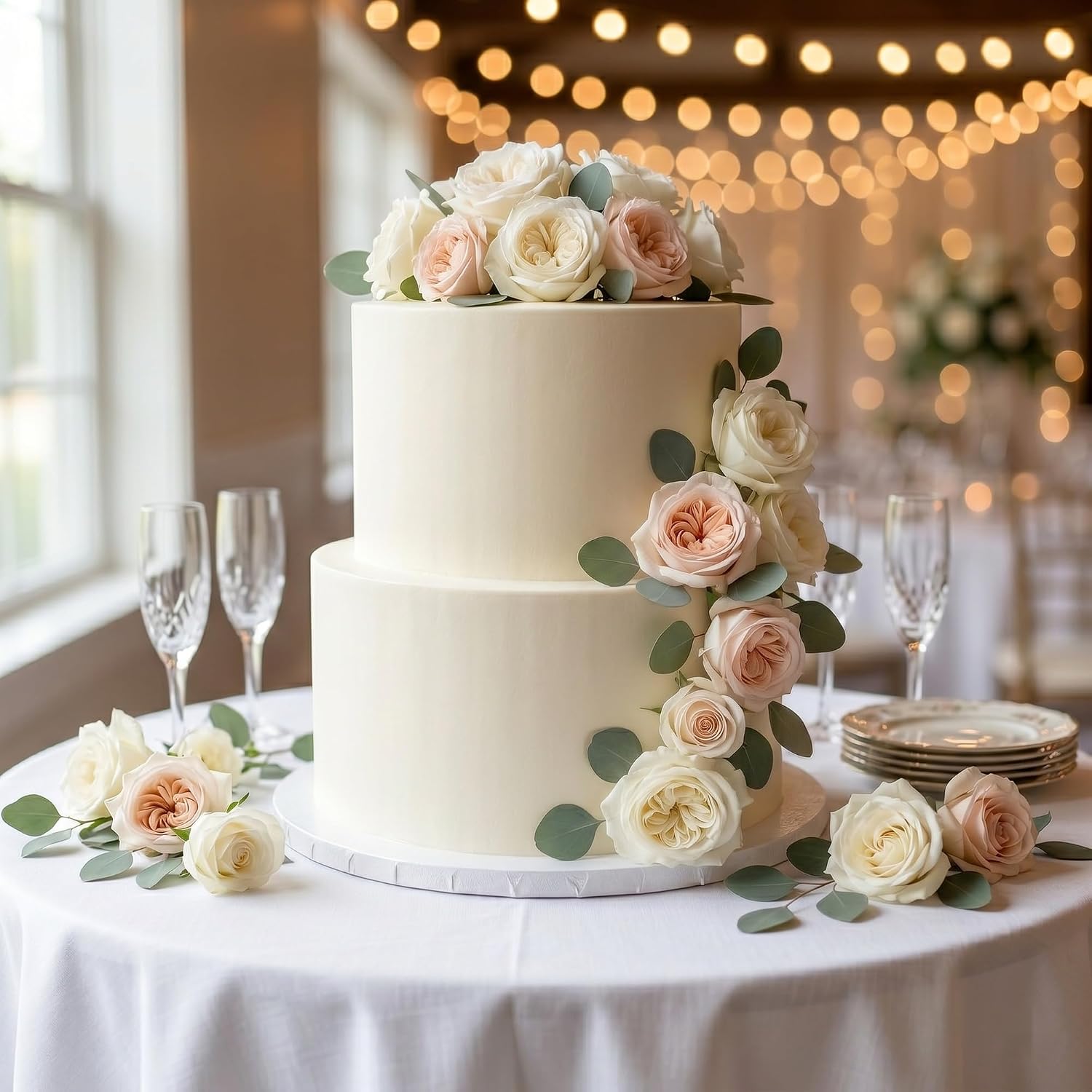 FromJennWithLove 2 Tier Fake Wedding Cake, 12' Tall Handcrafted Ivory Display Cake – 4-Day Artisan Process, Made in USA – Reusable Centerpiece for Weddings & Bridal Showers